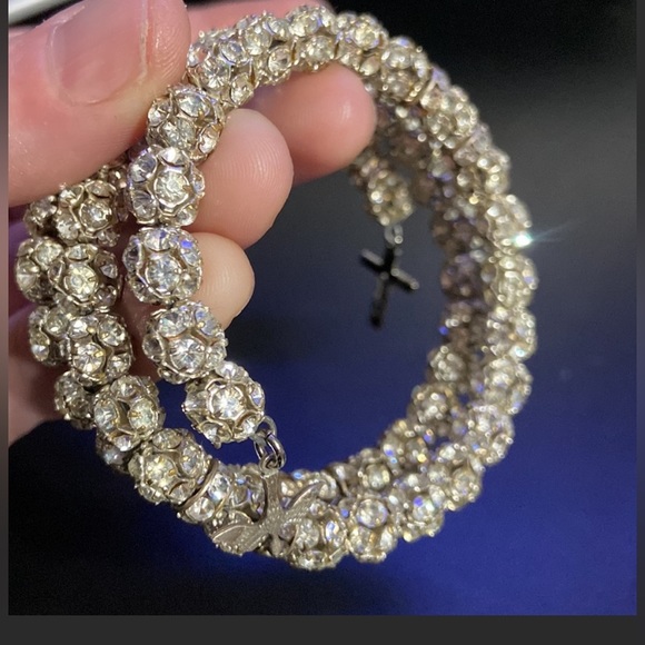 Source Unknown Jewelry - Bangle Bracelet Sterling Charms Vintage Wrap Around Rhinestones